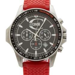 Pre Owned  Just Cavalli Black Stainless Steel Rubber R7271693225 Men's Wristwatch 44 mm 