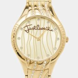 Pre Owned Just Cavalli Champagne Yellow Gold Plated Stainless Steel Instinct R7253164517 Women's Wristwatch 38 mm