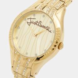 Pre Owned Just Cavalli Champagne Yellow Gold Plated Stainless Steel Instinct R7253164517 Women's Wristwatch 38 mm
