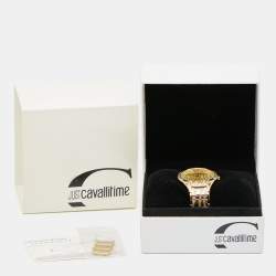 Pre Owned Just Cavalli Champagne Yellow Gold Plated Stainless Steel Instinct R7253164517 Women's Wristwatch 38 mm