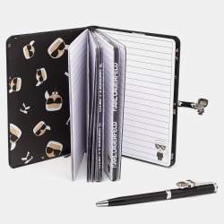 Karl Lagerfeld Ikonik Silver Tone Book and Pen Set