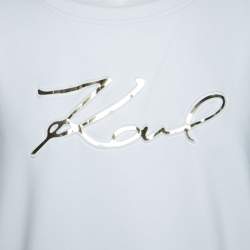 Pre Owned Karl Lagerfeld White Logo Applique Scuba Jersey Sweatshirt L