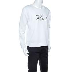 Pre Owned Karl Lagerfeld White Logo Applique Scuba Jersey Sweatshirt L
