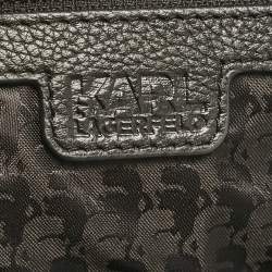 Karl Lagerfeld Black Leather Front Pocket Backpack