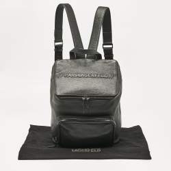 Karl Lagerfeld Black Leather Front Pocket Backpack