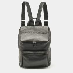 Karl Lagerfeld Black Leather Front Pocket Backpack