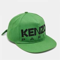 Pre Owned Kenzo Green Logo Flock Print Cotton Baseball Cap One Size