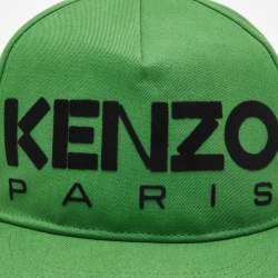 Pre Owned Kenzo Green Logo Flock Print Cotton Baseball Cap One Size