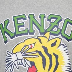 Pre Owned Kenzo Grey Logo Print Cotton Oversize T-Shirt M