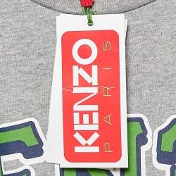 Pre Owned Kenzo Grey Logo Print Cotton Oversize T-Shirt M