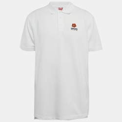 Pre Owned Kenzo White Boke Flower Applique Pique Crest Classic T-Shirt L