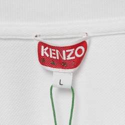 Pre Owned Kenzo White Boke Flower Applique Pique Crest Classic T-Shirt L