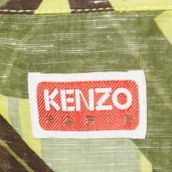 Kenzo Green Leaf Print Cotton Blend Short Sleeve Shirt L