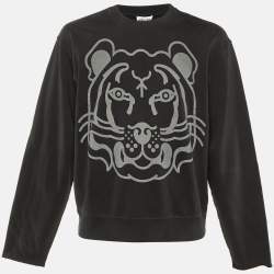 Pre Owned Kenzo Black Tiger Print Cotton Crew Neck Sweater L