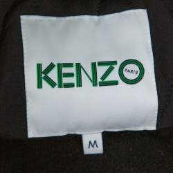 Pre Owned Kenzo Black Wool Blend Logo-Patch Leather Varsity Jacket M