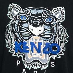 Pre Owned Kenzo Black Tiger Logo Embroidered Cotton Sweatshirt L