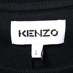 Pre Owned Kenzo Black Tiger Logo Embroidered Cotton Sweatshirt L