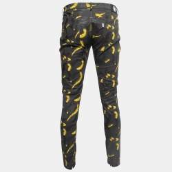 Pre Owned Kenzo Black Contrast Strokes Printed Denim Jeans XL Waist 35"