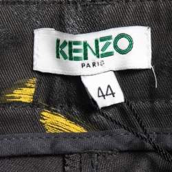 Pre Owned Kenzo Black Contrast Strokes Printed Denim Jeans XL Waist 35"