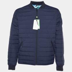 Pre Owned Kenzo Blue Printed Quilted Reversible Jacket M