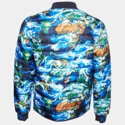 Pre Owned Kenzo Blue Printed Quilted Reversible Jacket M