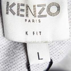 Pre Owned Kenzo Grey Cotton Pique Tiger Patch K-Fit Polo T-Shirt L