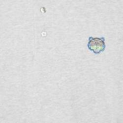 Pre Owned Kenzo Grey Cotton Pique Tiger Patch K-Fit Polo T-Shirt L