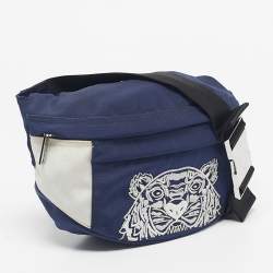 Pre Owned Kenzo Navy Blue/White Nylon Embroidered Tiger Belt Bag