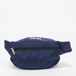 Pre Owned Kenzo Navy Blue/White Nylon Embroidered Tiger Belt Bag