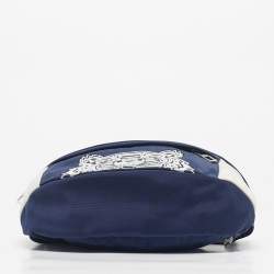 Pre Owned Kenzo Navy Blue/White Nylon Embroidered Tiger Belt Bag