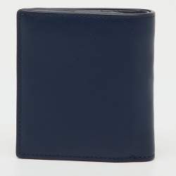 Pre Owned Kenzo Navy Blue Leather Boke Flower Logo Print Mini Bifold Wallet
