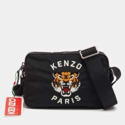 Pre Owned Kenzo Black Fabric Tiger Varsity Embroidered Crossbody Bag