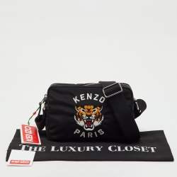 Pre Owned Kenzo Black Fabric Tiger Varsity Embroidered Crossbody Bag