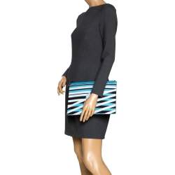 Kenzo Multicolor Striped Fabric and Leather A4 Zip Pouch