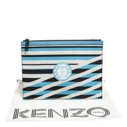 Kenzo Multicolor Striped Fabric and Leather A4 Zip Pouch
