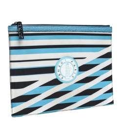 Kenzo Multicolor Striped Fabric and Leather A4 Zip Pouch