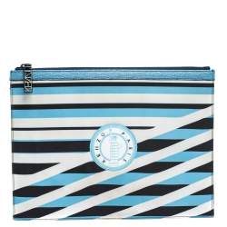 Kenzo Multicolor Striped Fabric and Leather A4 Zip Pouch