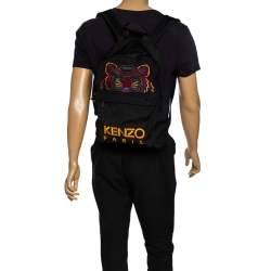 Pre Owned Kenzo Black Nylon Embroidered Tiger Backpack