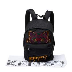 Pre Owned Kenzo Black Nylon Embroidered Tiger Backpack