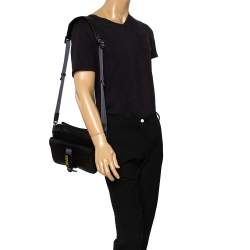 Pre Owned Kenzo Black Croc Embossed Leather Hiker Crossbody Bag