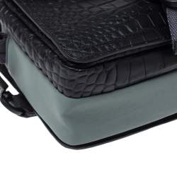 Pre Owned Kenzo Black Croc Embossed Leather Hiker Crossbody Bag