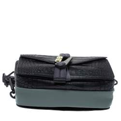 Pre Owned Kenzo Black Croc Embossed Leather Hiker Crossbody Bag