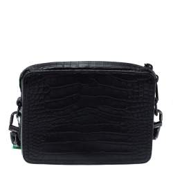 Pre Owned Kenzo Black Croc Embossed Leather Hiker Crossbody Bag