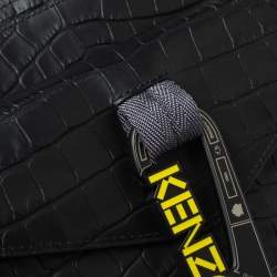 Pre Owned Kenzo Black Croc Embossed Leather Hiker Crossbody Bag
