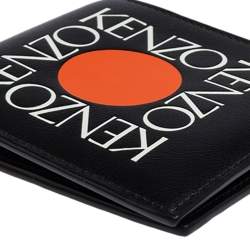 Pre Owned Kenzo Black Leather Sqaure Logo Bifold Wallet 