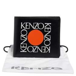 Pre Owned Kenzo Black Leather Sqaure Logo Bifold Wallet 