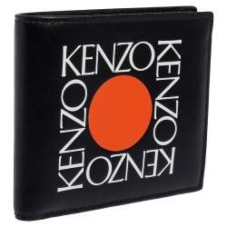 Pre Owned Kenzo Black Leather Sqaure Logo Bifold Wallet 