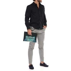 Pre Owned Kenzo Black Nylon Logo Embroidered Pouch