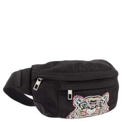 Pre Owned Kenzo Black Black Nylon Kampus Embroidered Belt Bag
