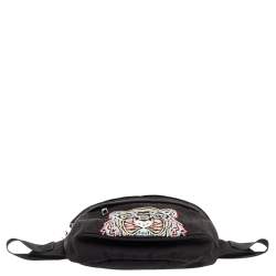 Pre Owned Kenzo Black Black Nylon Kampus Embroidered Belt Bag